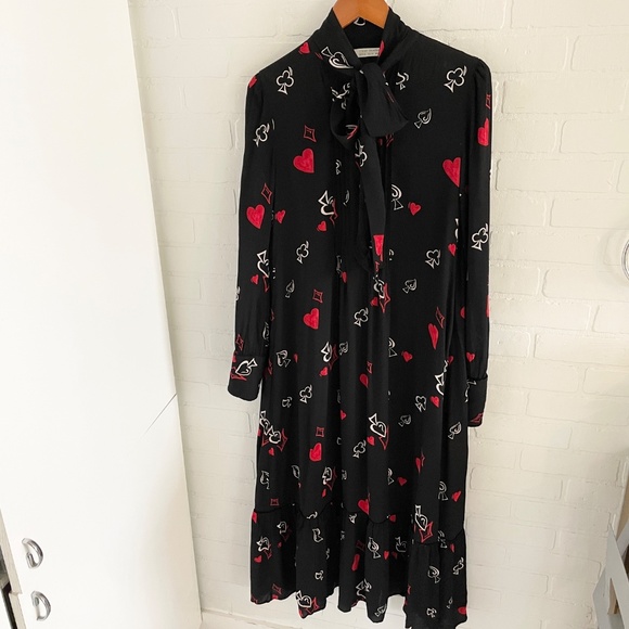 Zara Maxi dress goth Flowy Tie front Hearts Whimsical Novelty print XS Oversized - Picture 9 of 16